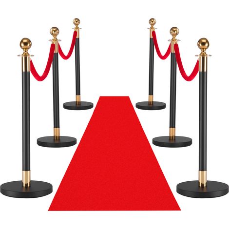 Mophorn Barriere per Controllo della Folla con Tappeto Rosso, 4 Corde di Velluto Rosso, Pali di Sostegno in Acciaio al Carbonio Dorato con Base Cava per Eventi come Teatro, Matrimoni e Mostre, Nero (1/5)