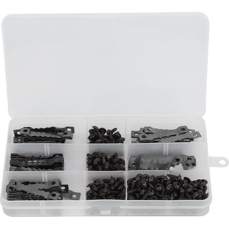 100-teiliges Set mit Zackenaufhängern + 200 Schrauben, Schwarz, Nagelfreies Aufhängeset für Bilder, Rahmen und Leinwände (1/5)