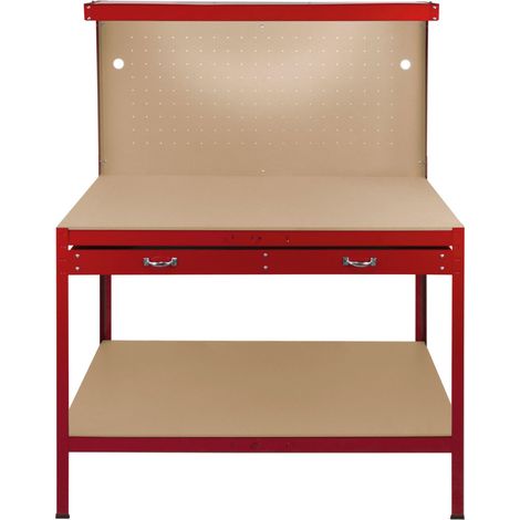 Monster Shop – Établi modulable en acier rouge 120 x 60 cm – Capacité 200 kg – Panneau perforé avec 40 crochets – Lumière LED intégrée (1/5)