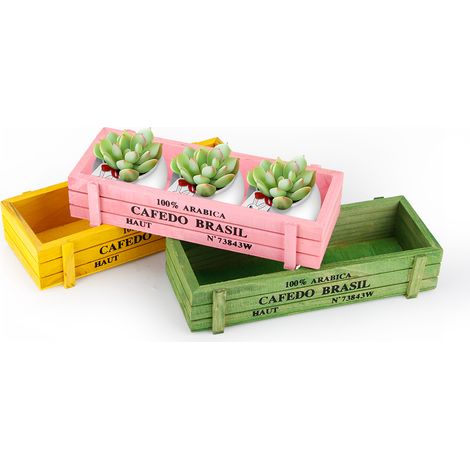 3er-Set Aufbewahrungsboxen aus Holz für Sukkulenten, Blumen und Gartenpflanzen – ideal für Zuhause, Büro oder Schreibtisch. (1/5)