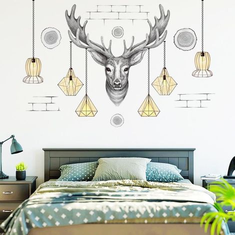 Sticker mural lampe suspendue en forme de cerf, décoration pour chambre à coucher (1/5)