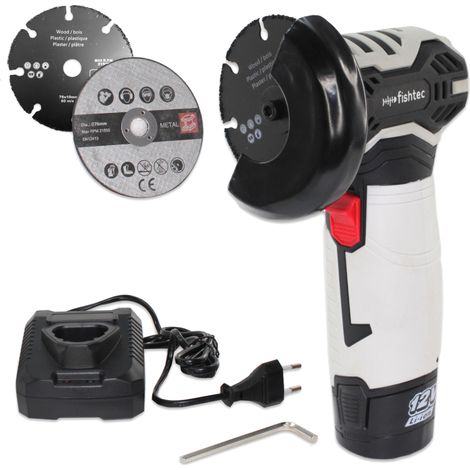 Fishtec – Meuleuse d'angle sans fil 12V – 2 disques Ø 76mm pour métal et bois – Moteur 19500 tr/min – Autonomie 25min – Compacte et ergonomique