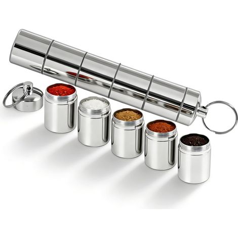Set 5 Boîtes À Épices, Alliage D'aluminium, Compact 25x139mm, Pour Camping, Voyage, Pique-nique (1/5)