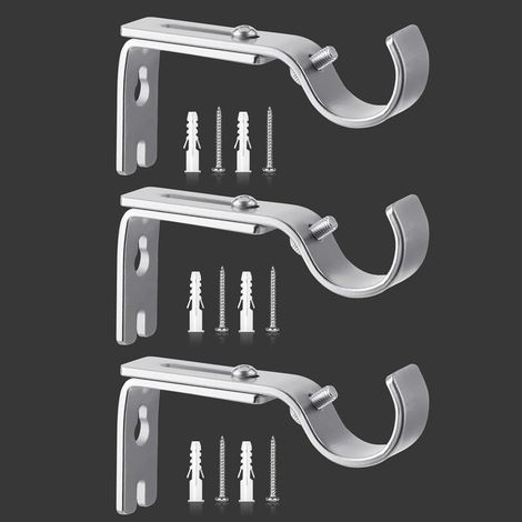 3 Pcs Argent Support de Tringle à Rideau Réglable, Supports Murale Réglables,Support pour Tringle à Rideau,Compatible avec les tringles à rideau d'un diamètre maximal de 20mm 25mm (1/5)