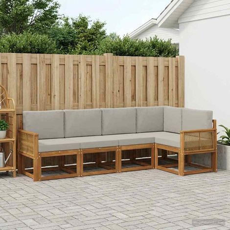 vidaXL Outdoor Sofa Set 5 pcs Natural and Light Grey Polyester