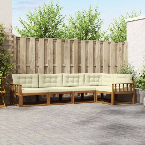 Outdoor-Sofagarnitur mit Kissen 5 pcs Natur und Creme (1/5)
