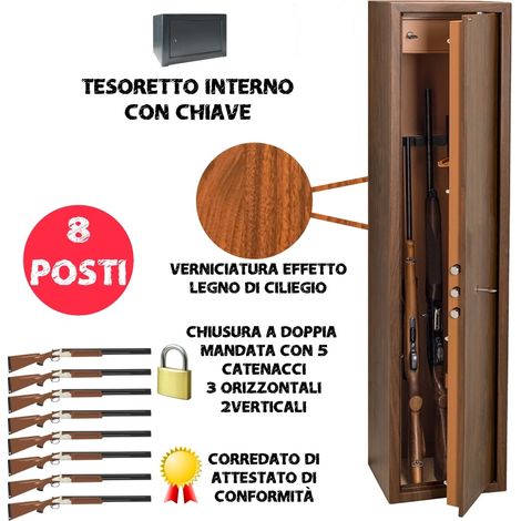 Armadio portafucili 8 POSTI UTILIA blindato effetto legno fuciliera + tesoretto