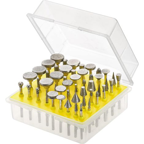 Lot de 50 - Fraise diamantée - Accessoire Dremel - Tige 3 mm pour meulage et polissage - Pour verre céramique pierre - Doré - Formes variées (1/5)