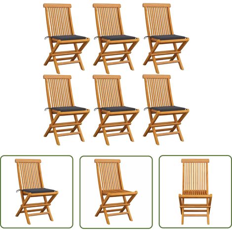 The Living Store Gartenstühle mit Anthrazit Kissen 6 Stk. Massivholz Teak - Gartenstühle - Teakholzmöbel - Outdoormöbel - Esszimmerstühle - Klappstühle (1/5)