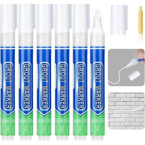 Stylo Joint Carrelage Blanc, 6PCS Stylo de Carrelage à Coulis, Imperméable Marqueur Joints, Rénovateur de Coulis Blanc pour Salle de Bain, Cuisine, Carrelage, Sol (1/5)