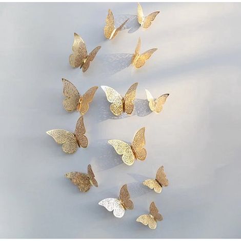 Stickers muraux 3D papillons dorés - 12 pièces - Décoration murale chambre d'enfant (1/2)