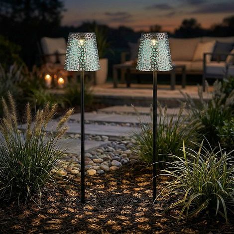 2er Set LED Solarleuchte Solarlampe Außenleuchte Metall schwarz warmweiß IP44 H 70 cm
