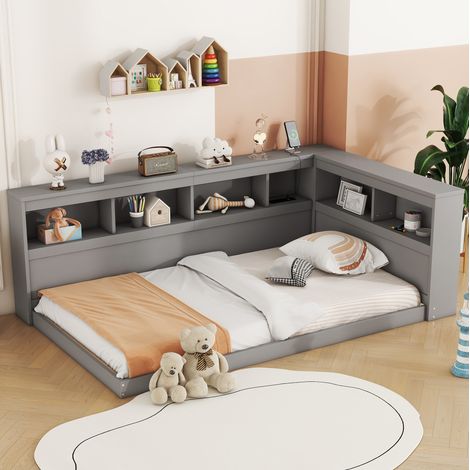 Sofá cama 90x200 con USB y almacenaje gris DESVIAE (1/5)