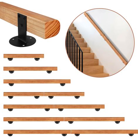 Randaco Wandhandlauf aus massivem Kiefernholz 50 cm, Ø5 cm, rutschhemmender Holzhandlauf für Treppe Flur Bad, inkl. Montagezubehör (1/5)