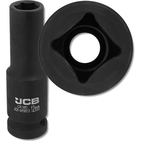 Chiave a bussola a impatto profonda JCB da 1/2" in acciaio Cr-Mo a 6 punte da 12 mm