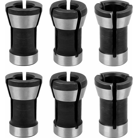 6 Stück Spannzangenkopf, Spannzangenfutter-Adapter, Spannzangenkopf-Adapter, 6,35 mm, 8 mm, 6 mm für elektrische Schneidemaschine, Fräser-Bit-Spannfutter (1/5)