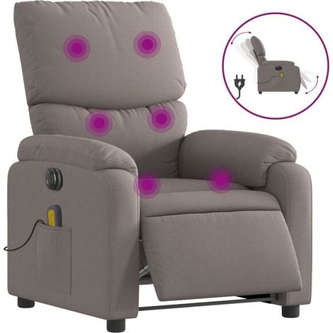 Fauteuil de massage électrique inclinable en tissu brun grisâtre (1/5)