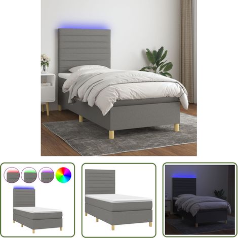 The Living Store Sommier à lattes de lit et matelas et LED Gris foncé 80x200cm - Sommier Tapissier - Lit Plateforme - Lit Avec Led - Matelas À Ressorts Ensachés - Têted Lit Ajustable (1/5)