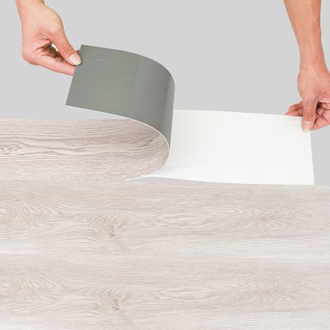 Swanew – Lames de sol PVC adhésives – Boîte de 7 lames vinyle auto-adhésives – Chêne blanc – Dimensions 91,5 x 15,2 cm – Résistant aux moisissures