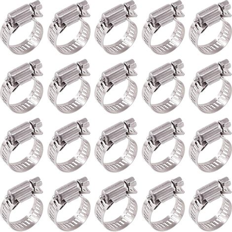 Surtido de 20 abrazaderas de manguera de tornillo sin fin ajustables de acero inoxidable 304 (14-27 mm) (1/5)