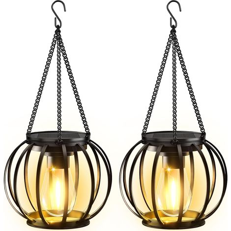 Lampe Solaire Exterieur Jardin, 2 Pièces Métal Lanterne Solaire Exterieur avec Ampoule LED,Étanche Decoration Jardin Exterieur (1/5)