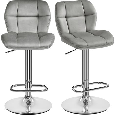 Yaheetech – Lot de 2 tabourets de bar réglables en hauteur – Velours doux – Pivotant 360° – Charge 136 kg – Hauteur d'assise 62,5-84,5 cm – Gris clair (1/5)
