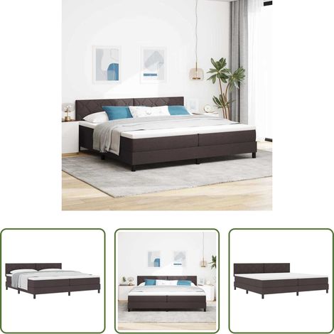 Lit moderne - Lit à ressorts avec matelas Marron foncé 200 x 200 cm tissu (1/5)
