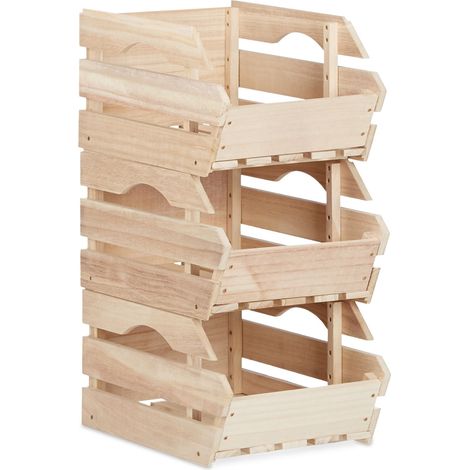 Set di 3 scatole impilabili universali per ripostiglio cucina e camera da letto 30 x 20 x 15 cm in legno naturale 130004319