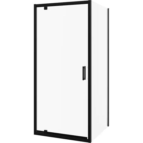 Paroi de douche 80x100 cm Porte battante d'angle et paroi fixe Profilés en aluminium Verre opaque noir 6mm transparent h190 - Réversible Mod. Apulia