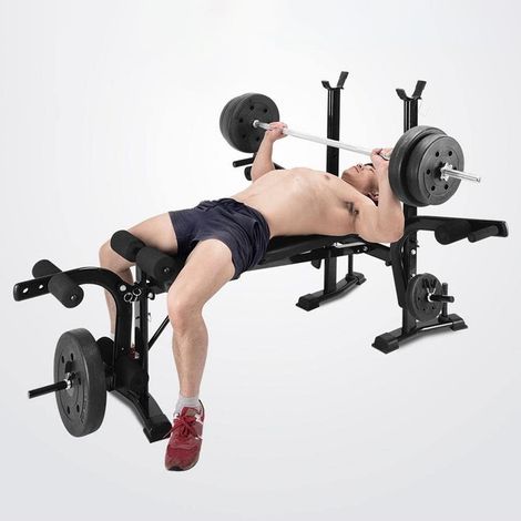WILITTO  Banc de musculation multifonctionnel - 4 en 1, capacité de poids maximale de 363 kg, comprend un cadre, une machine à biceps et une machine à extension des jambes, construction robuste (1/5)