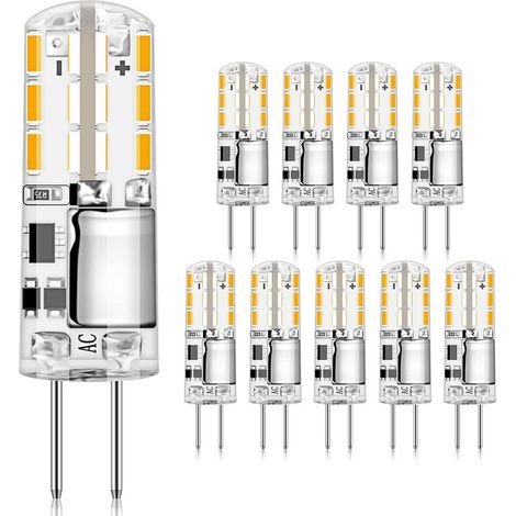 Bombillas LED G4, 2W G4, luz blanca cálida 3000K, 180 lm, reemplazo para bombillas halógenas de 20W, sin parpadeo y no regulables, 12V CA/CC (10 unidades) [Clase energética E] (1/5)