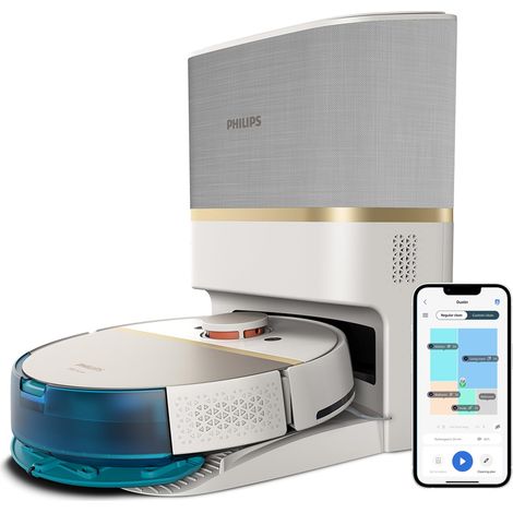 Philips HomeRun Serie 7000 Robot Aspirapolvere e Lavapavimenti con Mappatura, Alta Potenza Asp.ne (5000 Pa), Ril.to Piccoli Ostacoli, con Stazione, per Tappeti e Peli di Animali, App WiFi, XU7100/02 (1/5)