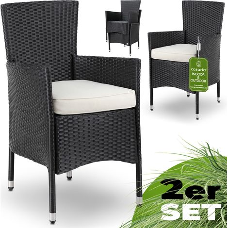 Casaria Set da 2 Sedie in Polyrattan Giardino Impilabili con Cuscini da Balcone Nero