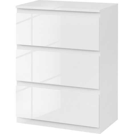 Cómoda 3 cajones design anti-vuelco 55x34x75 cm Blanco Brillo