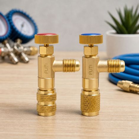 R410A R22 1/4" Flow Valve - Reinforced Brass Anti-Leak Adapter with 6 O-rings - 360° Rotating for Air Conditioning (1/5)