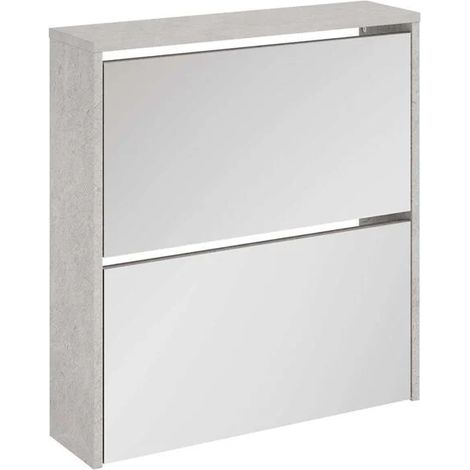 Meuble à chaussures avec miroir, double couche, gris ciment, 63 x 17 x 67 cm (1/5)