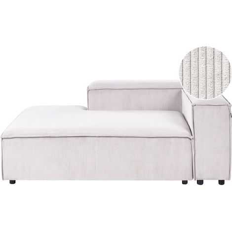 Chaise longue con rivestimento in velluto a coste in poliestere bianco sporco lato destro Ardal