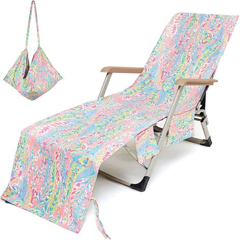 Housse De Chaise Longue - Serviette De Plage Microfibre Avec Attaches Anti-dérapage Et Poches Latérales - Pour Terrasse Jardin Piscine - 1 Pièce (1/5)