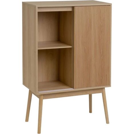 Meuble de bar - JUANIO - 80x40x120 cm - Bois naturel - Casier 12 bouteilles - Style scandinave (1/5)