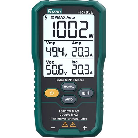 Testeur de panneaux solaires FUZRR FR705E, testeur MPPT 2000W 150V 45A, mesure Voc / Isc / Pmax, écran LCD 3,2 pouces (1/5)