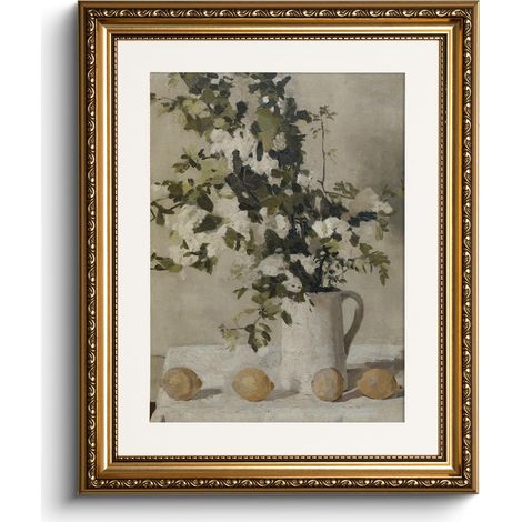 Impression sur toile - Décoration murale vintage - Salon, chambre, salle de bain, cuisine, ferme - Peinture fleurs citrons - 33 (1/5)