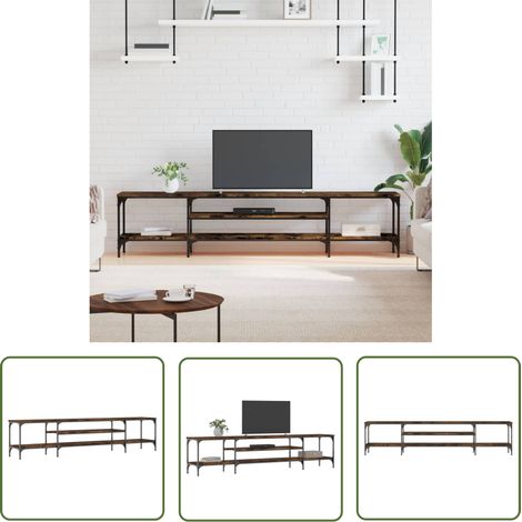 The Living Store TV-Schrank Räuchereiche 201x35x45 cm Holzwerkstoff & Eisen - TV Schrank - Industrieller Stil - Holzwolle - Metall - Rauchereiche (1/5)