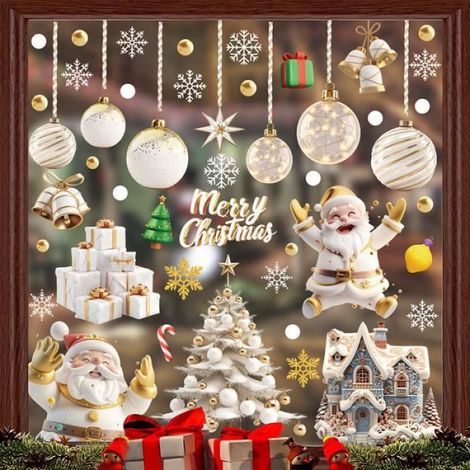 Autocollants de Noël - Non toxiques - PVC - 9 pièces - Double face - Décoration de fenêtre (1/4)