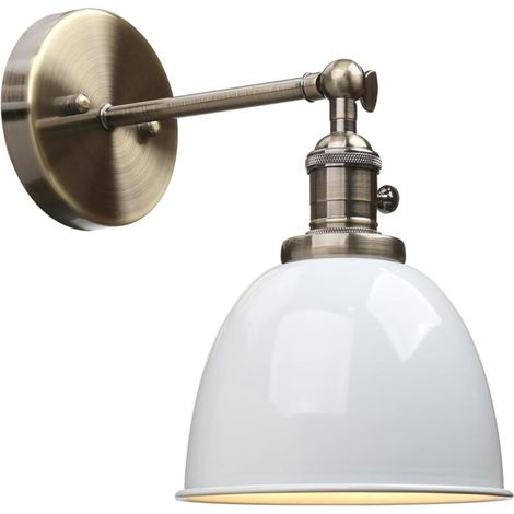 Verstellbare Wandleuchte aus Metall, Lampenschirm aus Eisen in Schalenform, industrielle Retro-Beleuchtung in Weiß (Leuchtmittel nicht enthalten) - Crezuo