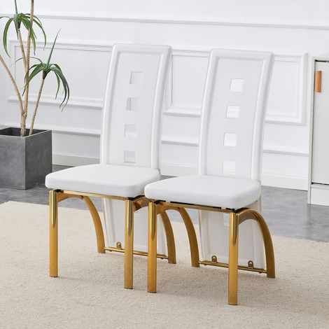 [2 pcs] Chaises salle à manger design européen perforées, cuir PU blanc mat + pieds métal doré, 102,5 cm, pour cuisine ou salon moderne (1/4)