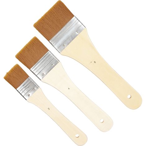 Lot de 3 pinceaux en nylon à manche long pour peinture à la gouache, à l'aquarelle et à l'acrylique.