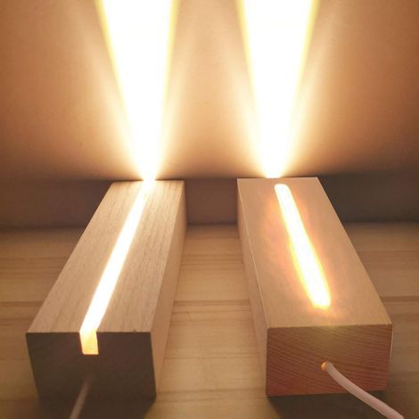 Base de lumière LED en Bois, 2 pièces Plaque de Base Rectangle d'affichage de Bureau alimentée Support De Base en Bois Lumineux par USB pour Verre Plaque Acrylique, lumière Chaude (1/4)
