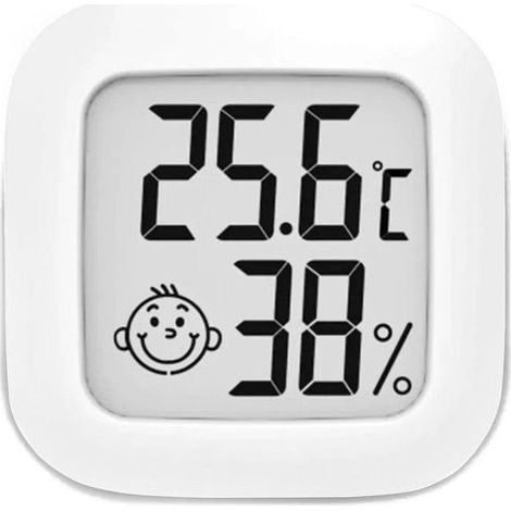 Thermomètre intérieur avec hygromètre et station météo, batterie et adhésif inclus (1/2)
