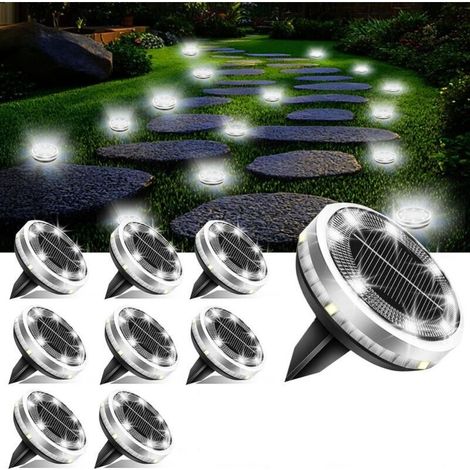 Lote de 8 farolas solares para exterior, iluminación de jardín con 8 LED, farolas solares impermeables IP65, lámparas solares para exterior, jardín, césped, camino, acera (1/5)