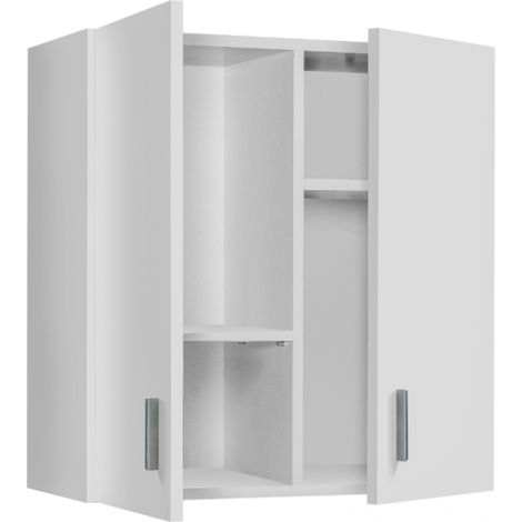 Pensile multiuso 59x25x60 cm con 2 ante e 2 ripiani estraibili, bianco opaco – Parga (1/8)